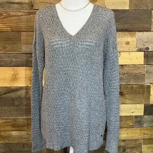 American Eagle Outfitters Gray Open Knit V Neck Sweater Size Small
